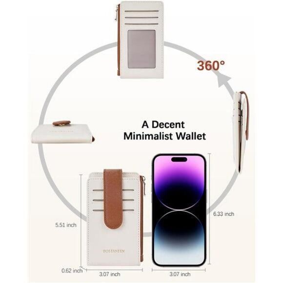 Bostanten RFID Leather Wallet Slim Bifold Card Holder with Zipper for Women - Picture 4 of 7